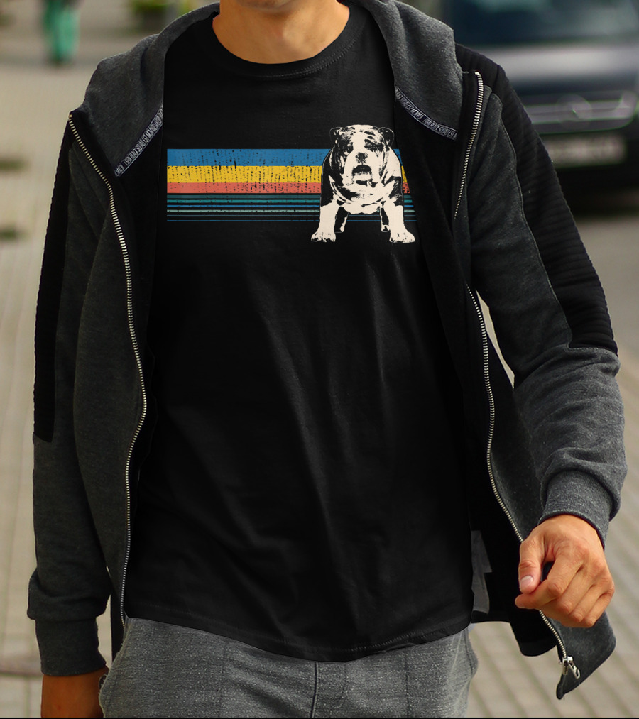 English Bulldog Retro Stripes T-Shirt