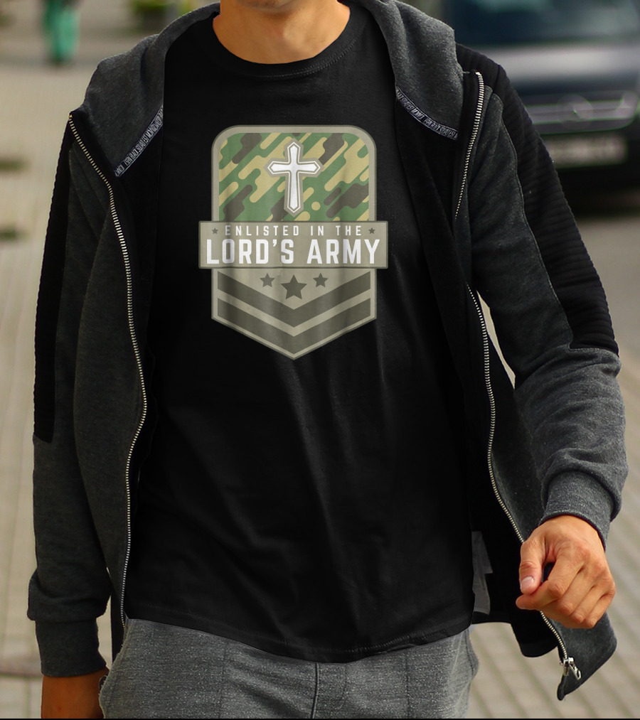 Enlisted In The Lord's Army Camo Cross Faith Religious T-Shirt