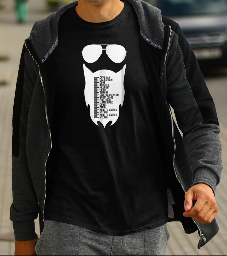 Cave Man To Wizard Beard Length Chart With Sunglasses T-Shirt