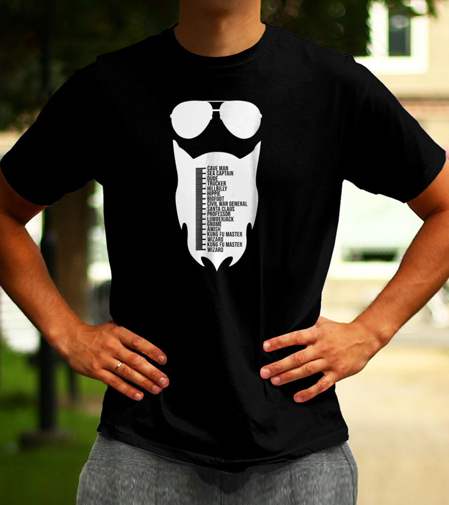 Cave Man To Wizard Beard Length Chart With Sunglasses T-Shirt