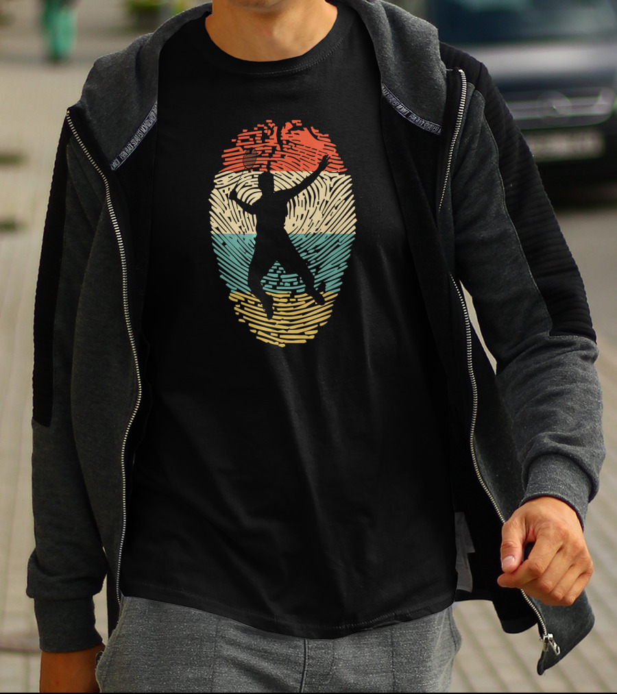 Fingerprint Silhouette Badminton Player In DNA T-Shirt