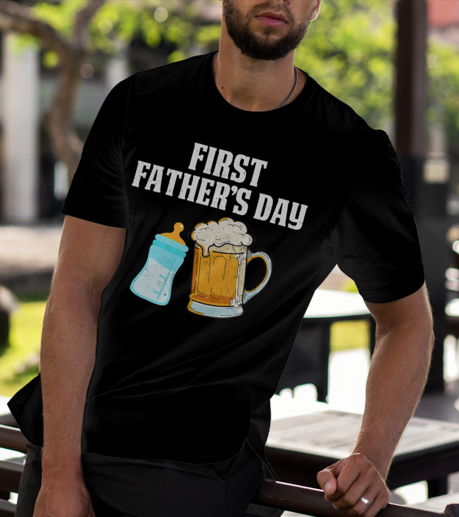 First Father's Day Beer Mug Baby Bottle Fun T-Shirt