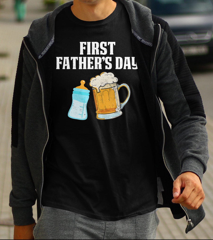 First Father's Day Beer Mug Baby Bottle Fun T-Shirt