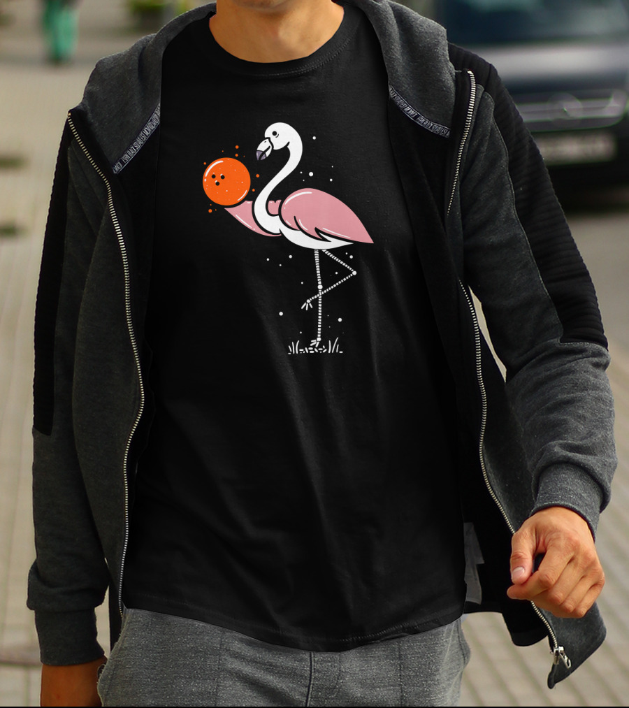 Flamingo Balancing Orange Bowling Ball T-Shirt