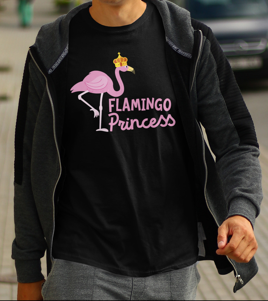 Flamingo Princess With Crown And Pink Bird Wading T-Shirt