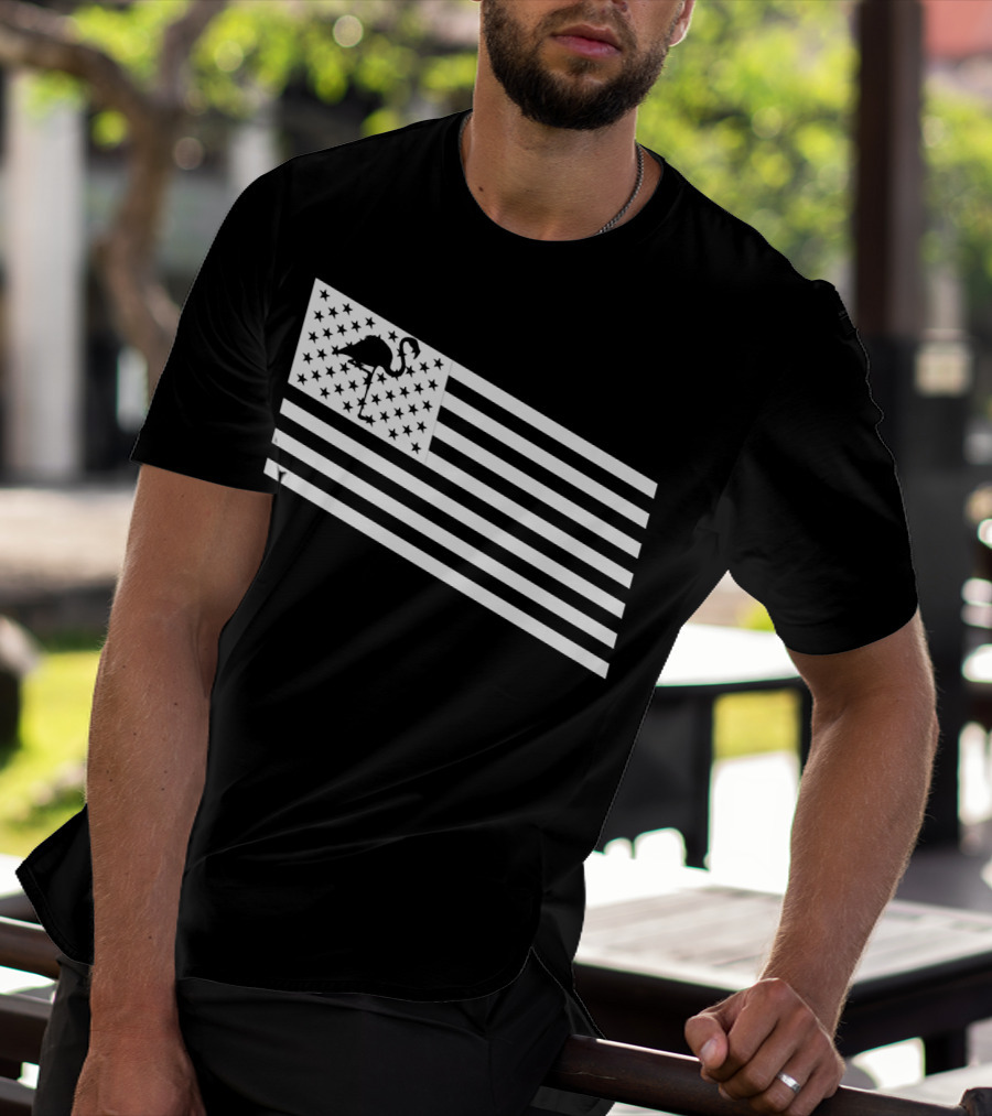 Flamingo Stars And Stripes USA Flag Wading T-Shirt