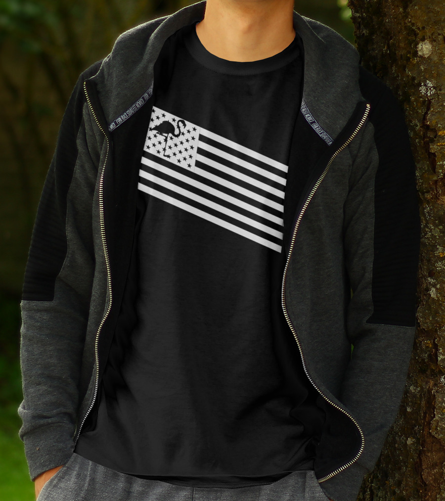 Flamingo Stars And Stripes USA Flag Wading T-Shirt