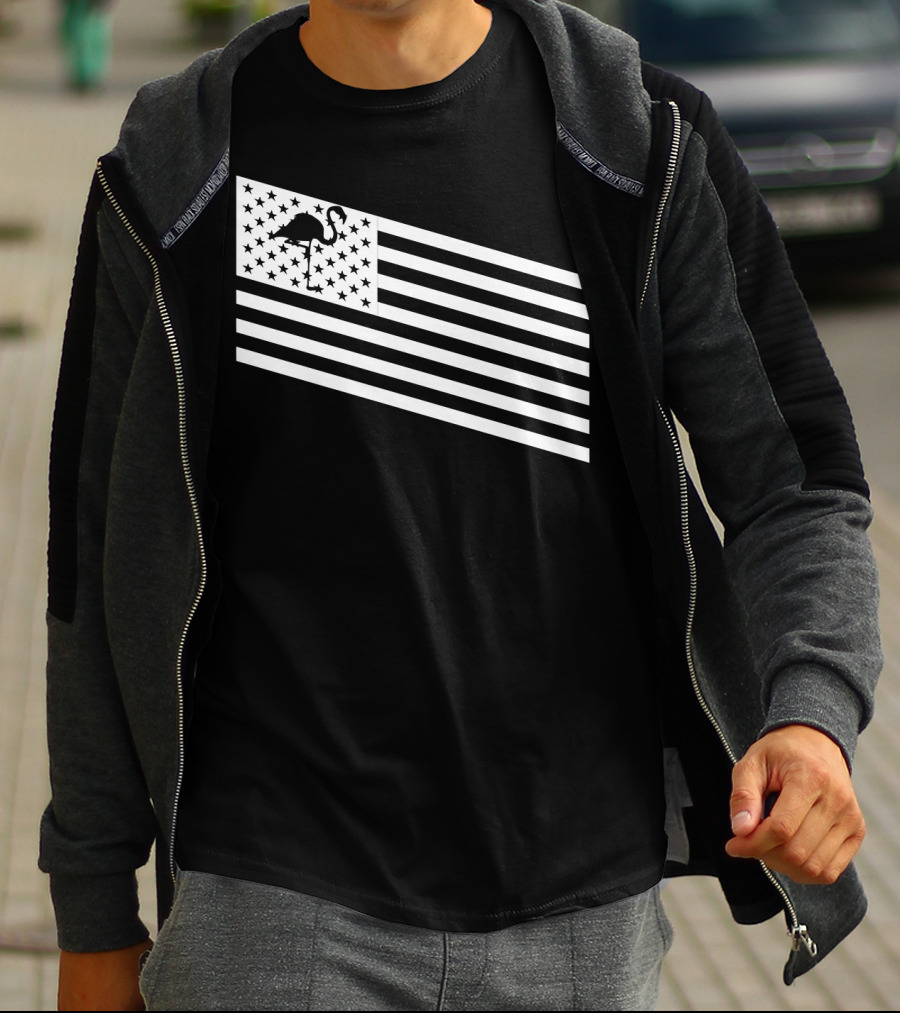 Flamingo Stars And Stripes USA Flag Wading T-Shirt