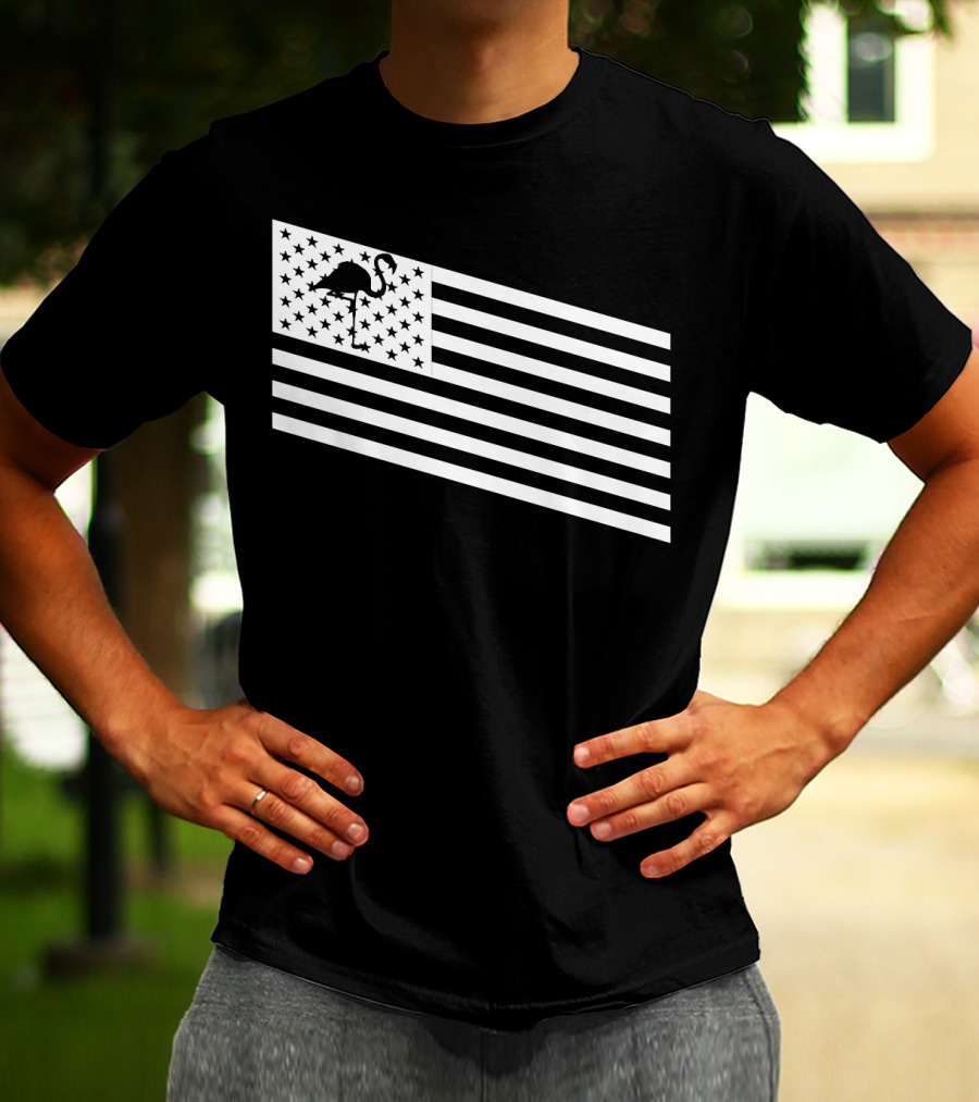 Flamingo Stars And Stripes USA Flag Wading T-Shirt