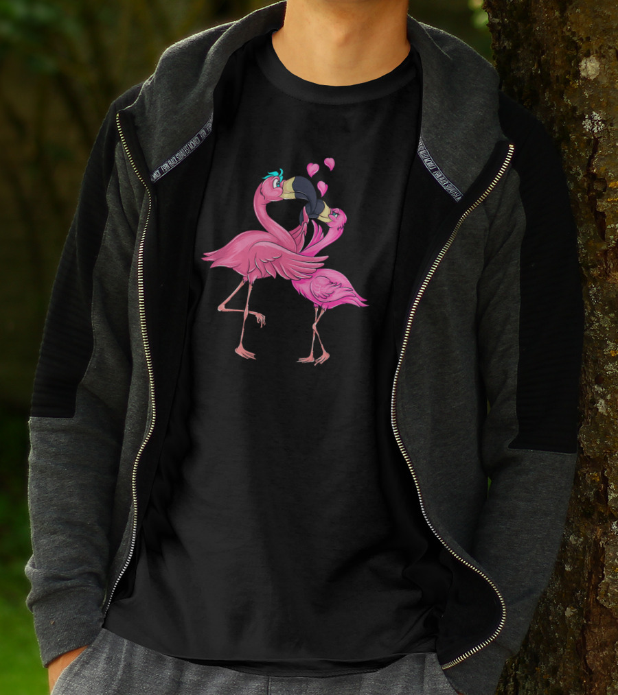 Flamingos In Love Valentine's Day Hearts Playful Romance T-Shirt