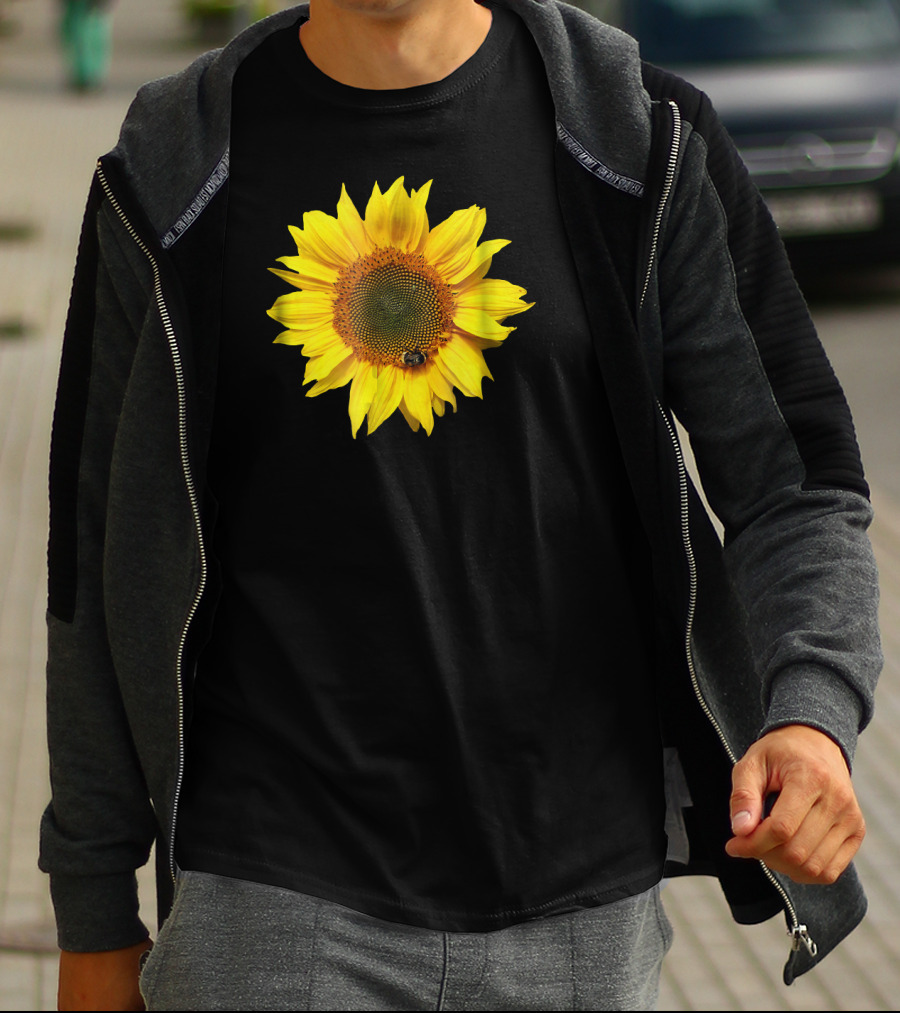 Sunflower With Bee On Petal Flower Nice T-Shirt