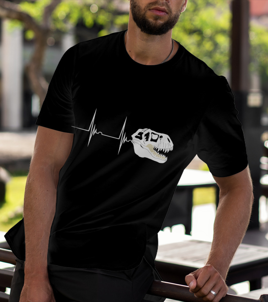 Fossil Heartbeat Hunter T-Rex Skull Dino T-Shirt