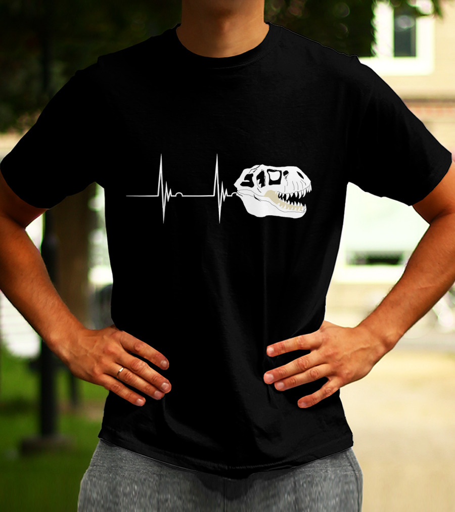 Fossil Heartbeat Hunter T-Rex Skull Dino T-Shirt