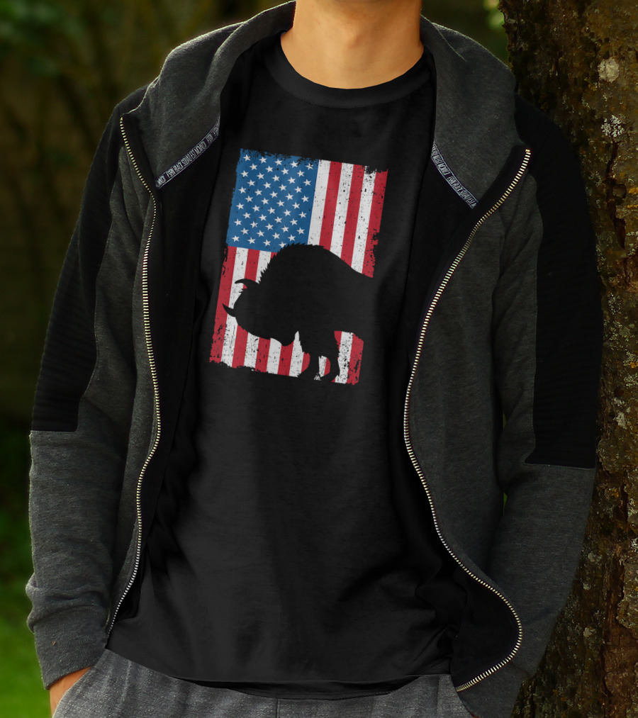 Fourth Of July Bison Patriot American Flag Silhouette Independence Day T-Shirt
