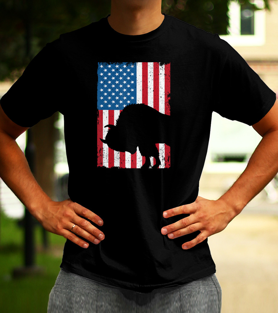 Fourth Of July Bison Patriot American Flag Silhouette Independence Day T-Shirt