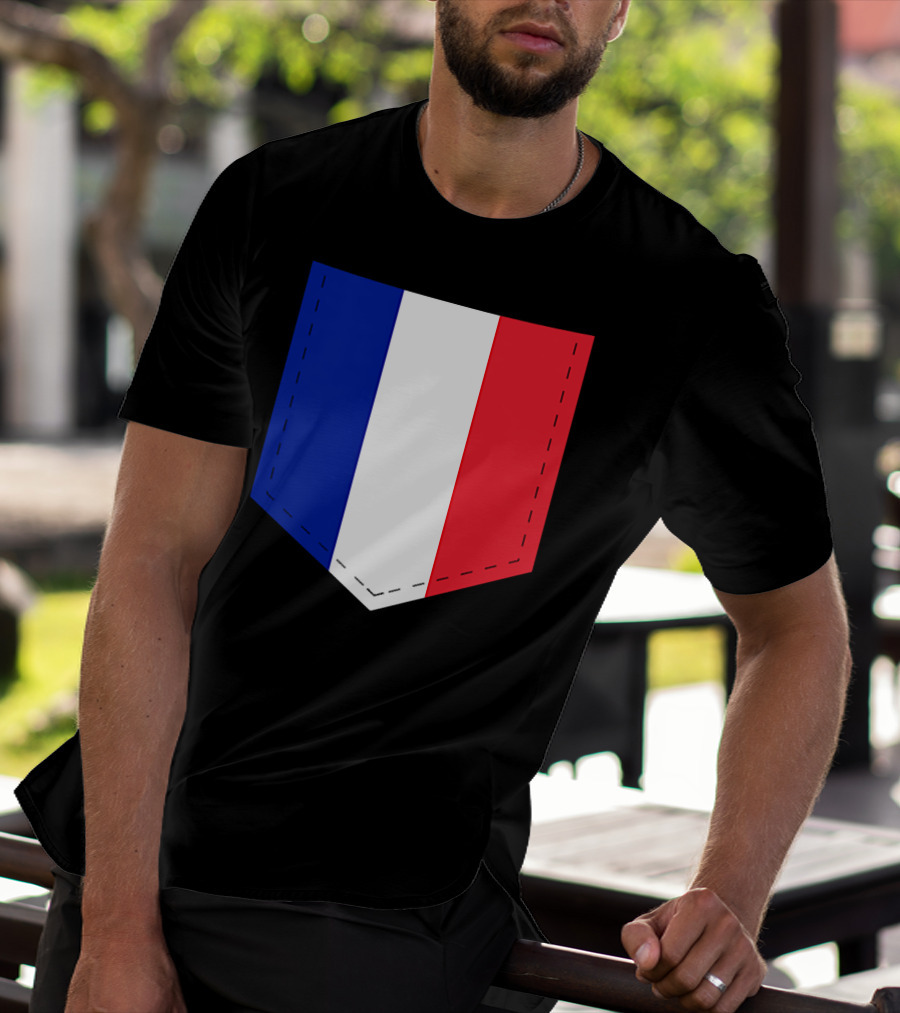 French Flag Blue White Red Pocket T-Shirt