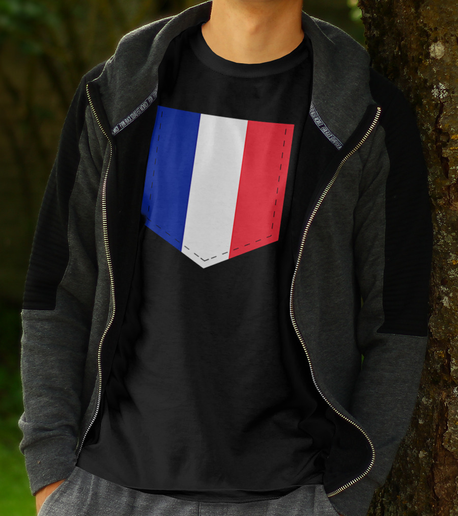 French Flag Blue White Red Pocket T-Shirt