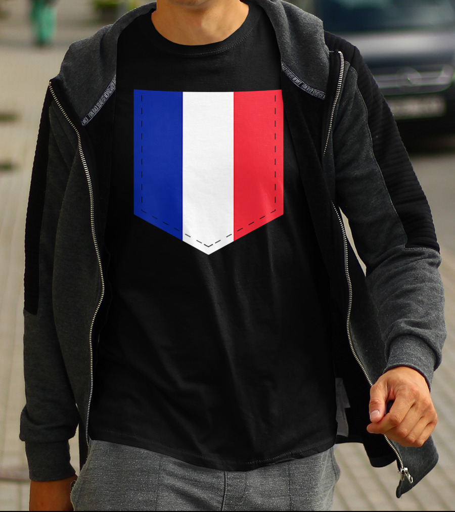 French Flag Blue White Red Pocket T-Shirt