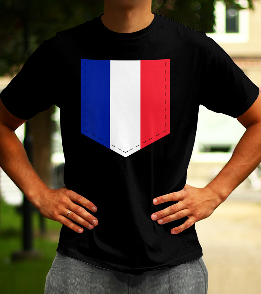 French Flag Blue White Red Pocket T-Shirt