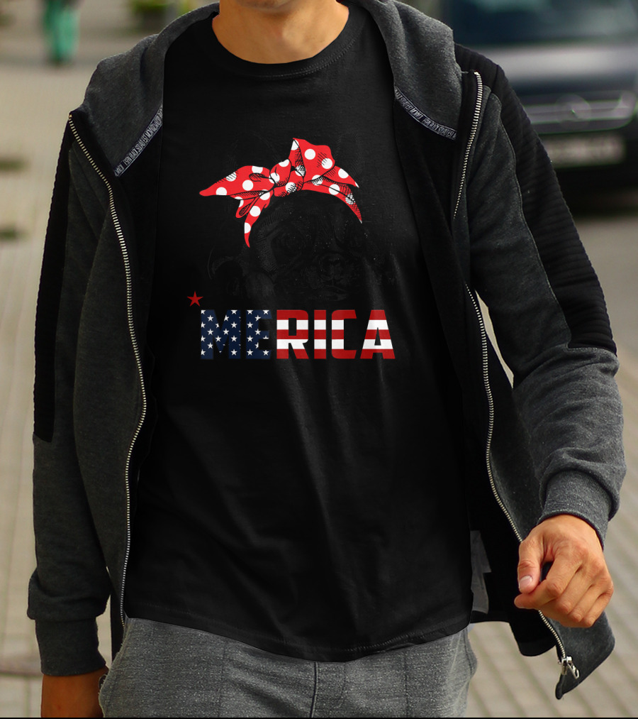 French Bulldog Merica American Flag Bow T-Shirt