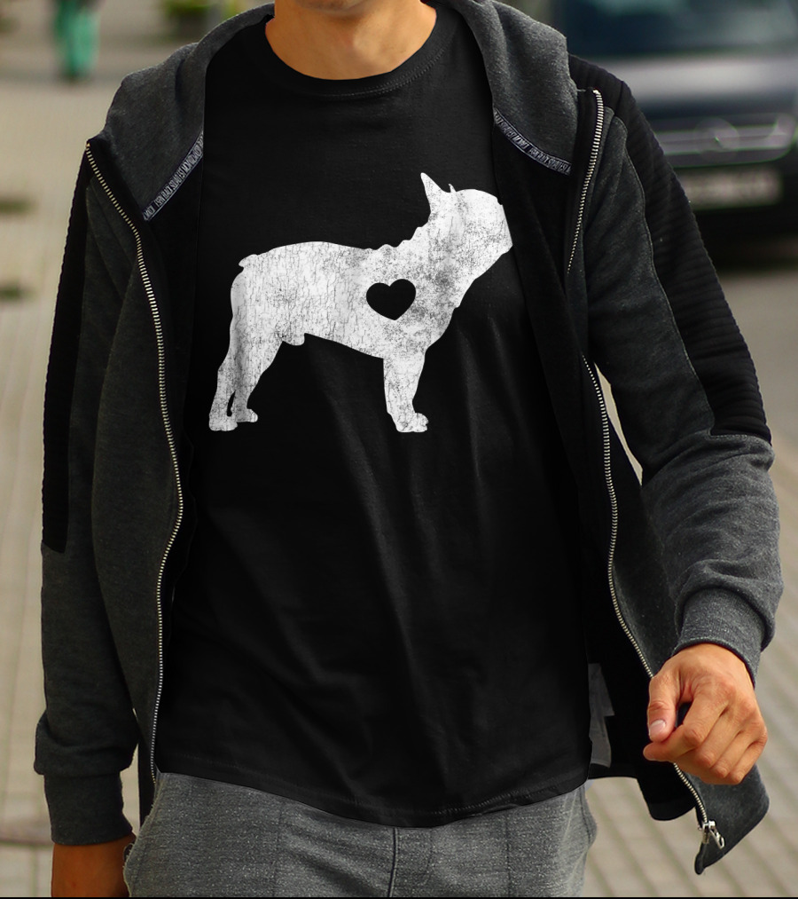 French Bulldog Love Heart Silhouette Frenchie T-Shirt