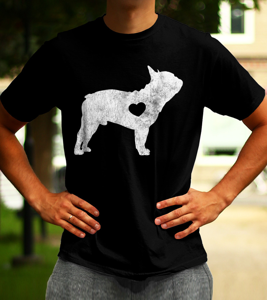 French Bulldog Love Heart Silhouette Frenchie T-Shirt