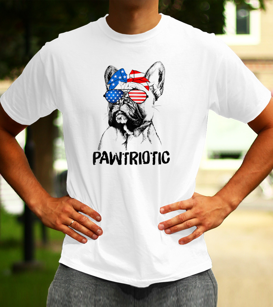 Pawtriotic French Bulldog With American Flag Bandana And Sunglasses T-Shirt