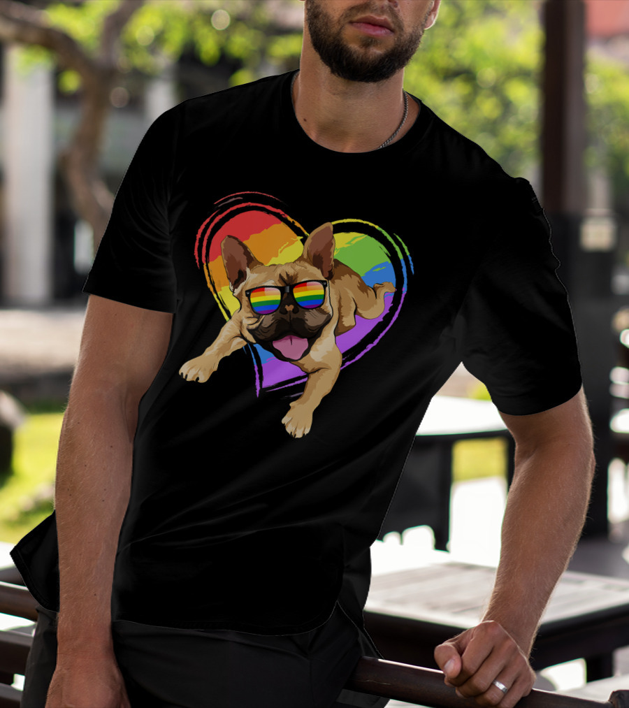 French Bulldog Rainbow Heart Pride LGB T-Shirt