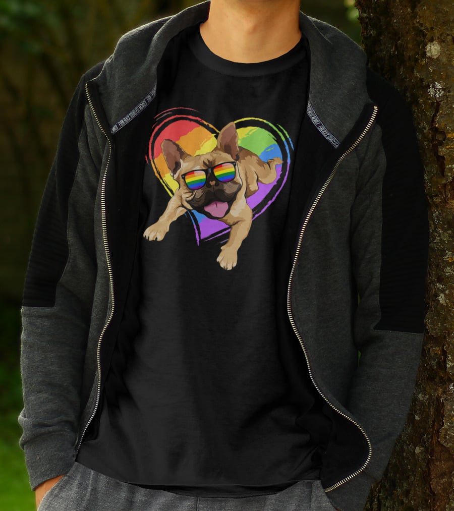 French Bulldog Rainbow Heart Pride LGB T-Shirt