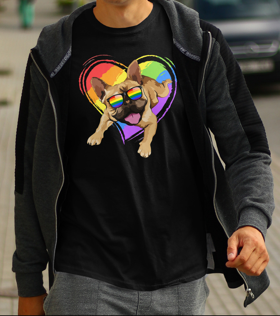 French Bulldog Rainbow Heart Pride LGB T-Shirt
