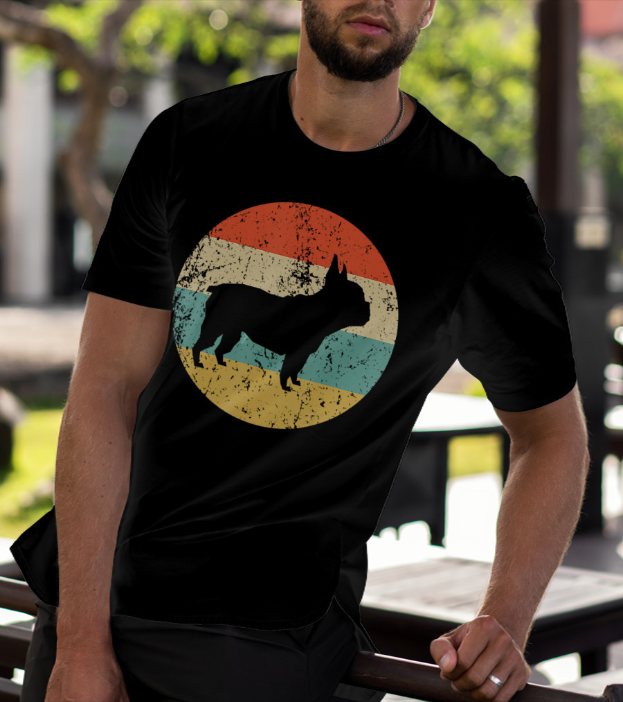French Bulldog Silhouette Retro Circle T-Shirt