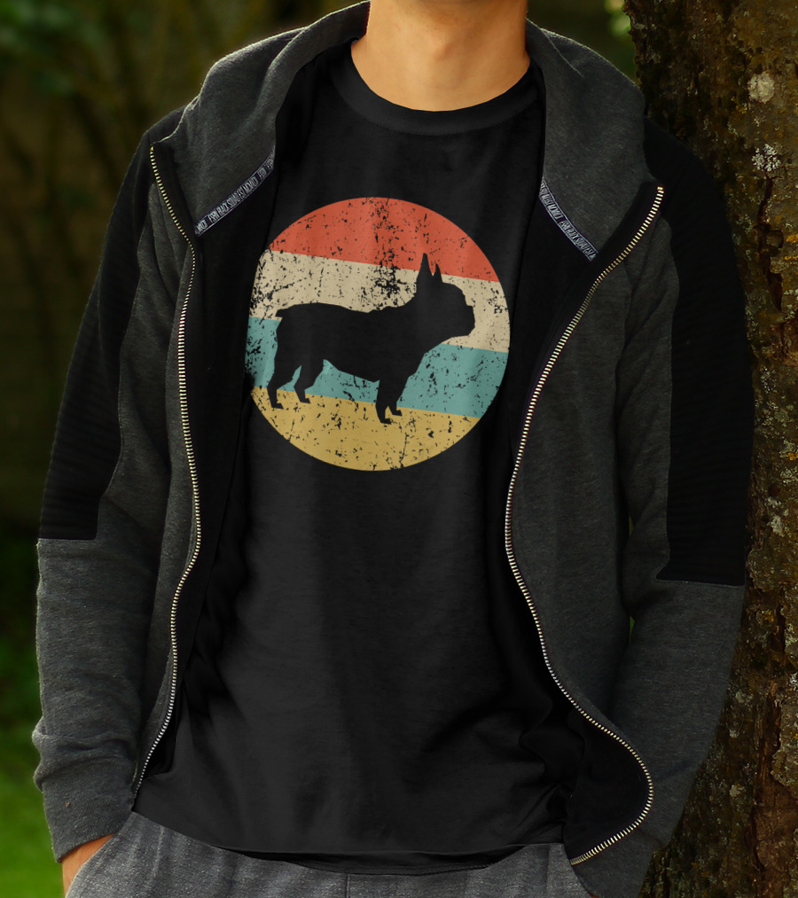 French Bulldog Silhouette Retro Circle T-Shirt