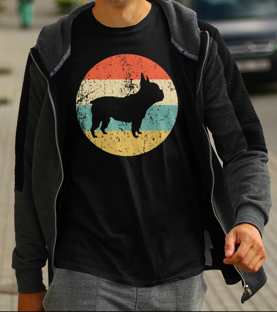French Bulldog Silhouette Retro Circle T-Shirt
