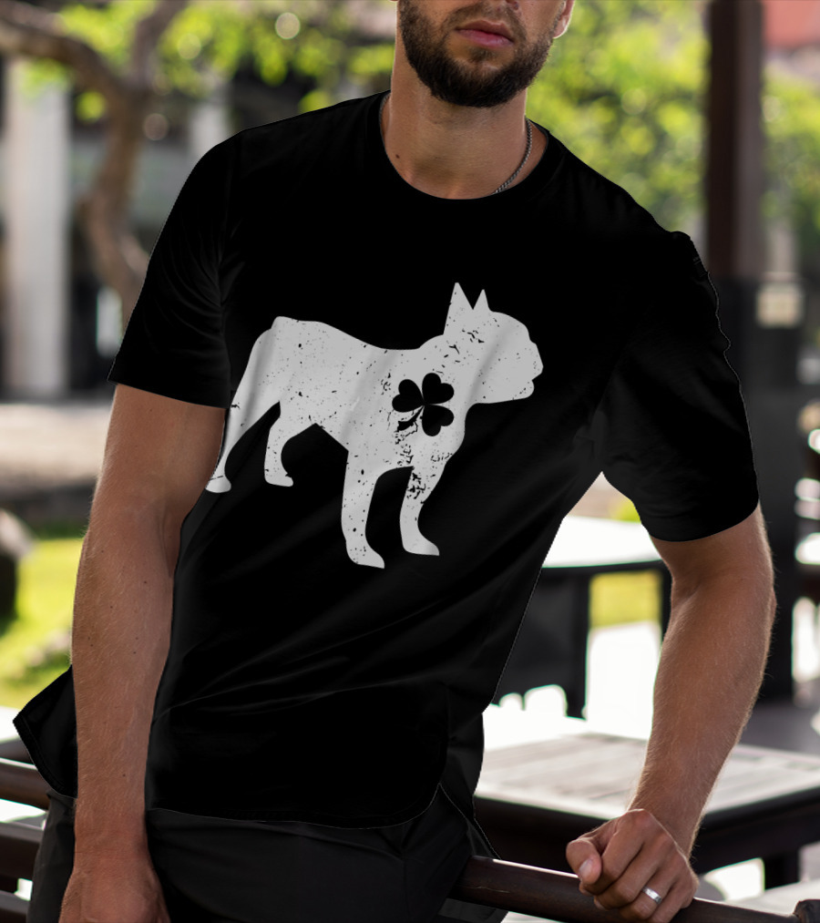 French Bulldog With Shamrock For St Patrick's Day T-Shirt
