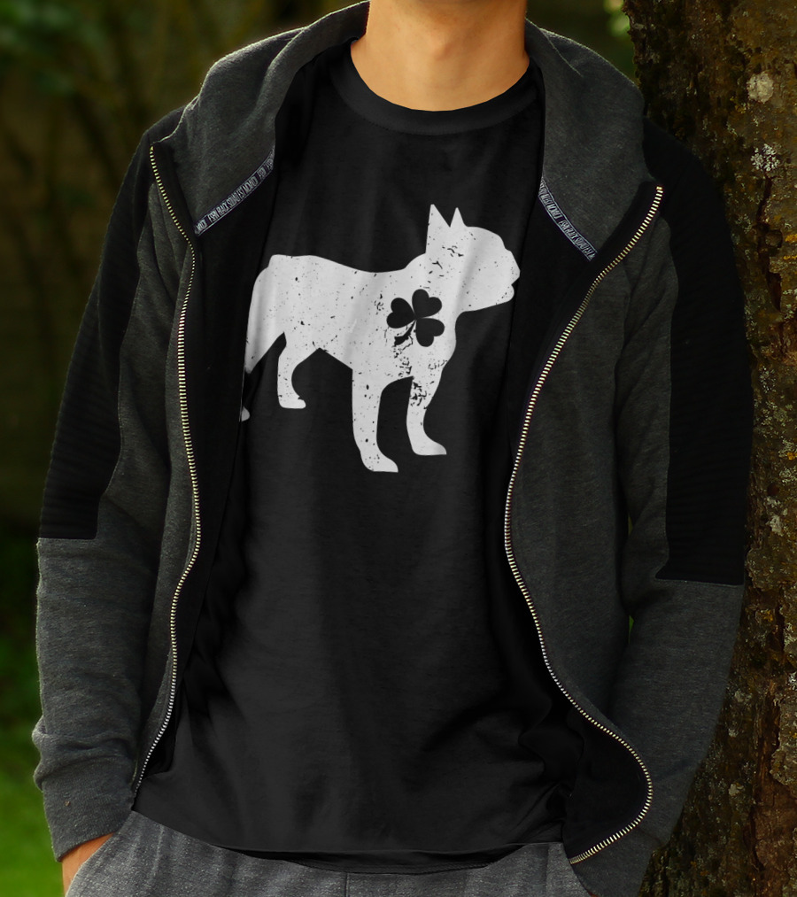 French Bulldog With Shamrock For St Patrick's Day T-Shirt