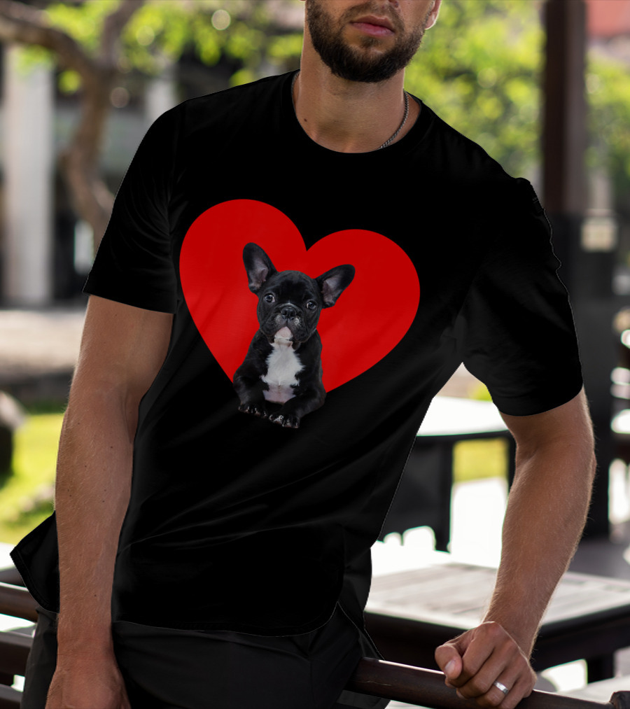 French Bulldog Puppy Inside Red Heart Shape T-Shirt
