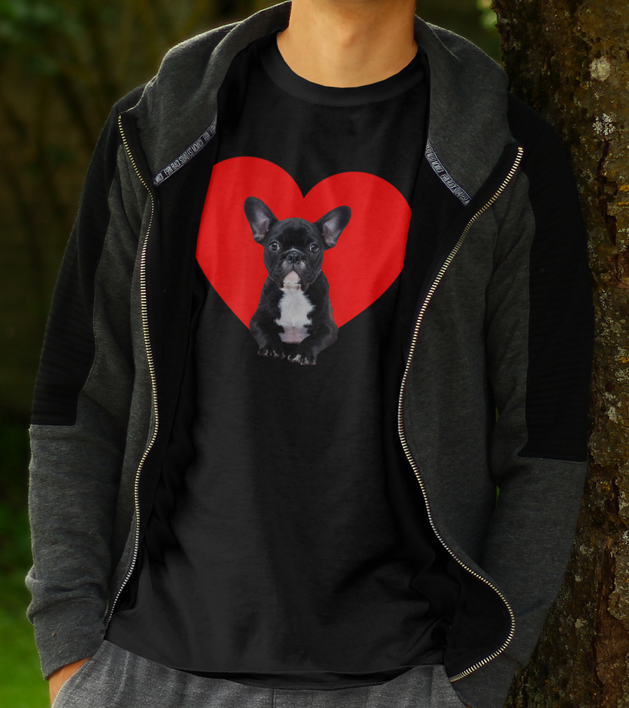 French Bulldog Puppy Inside Red Heart Shape T-Shirt