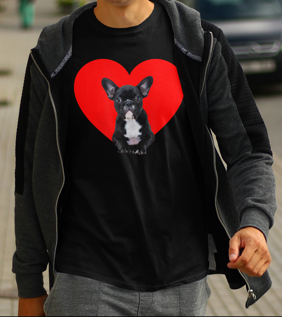 French Bulldog Puppy Inside Red Heart Shape T-Shirt