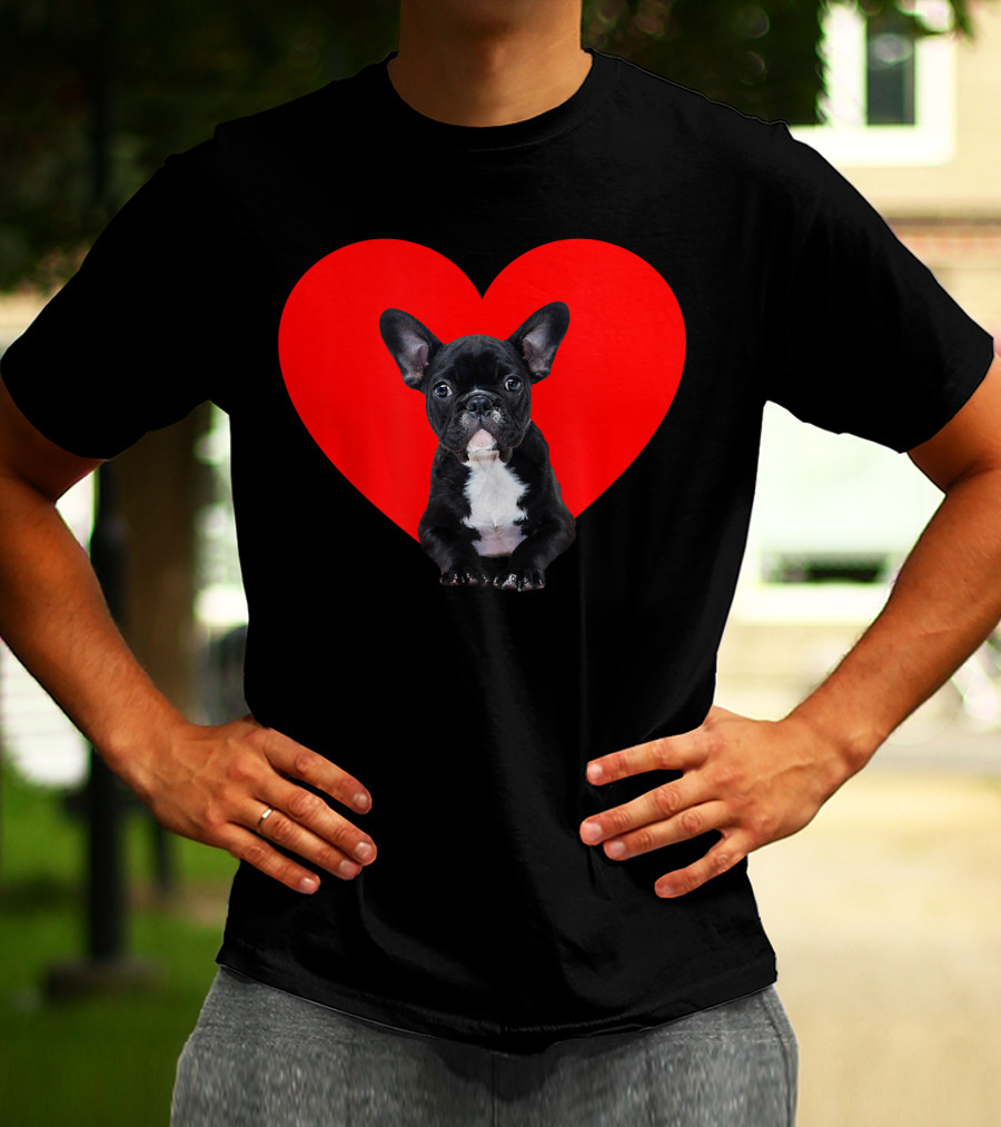 French Bulldog Puppy Inside Red Heart Shape T-Shirt