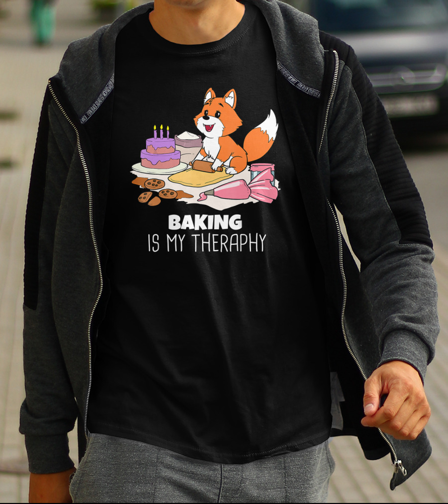 Funny Fox Baking Is My Therapy Doug T-Shirt