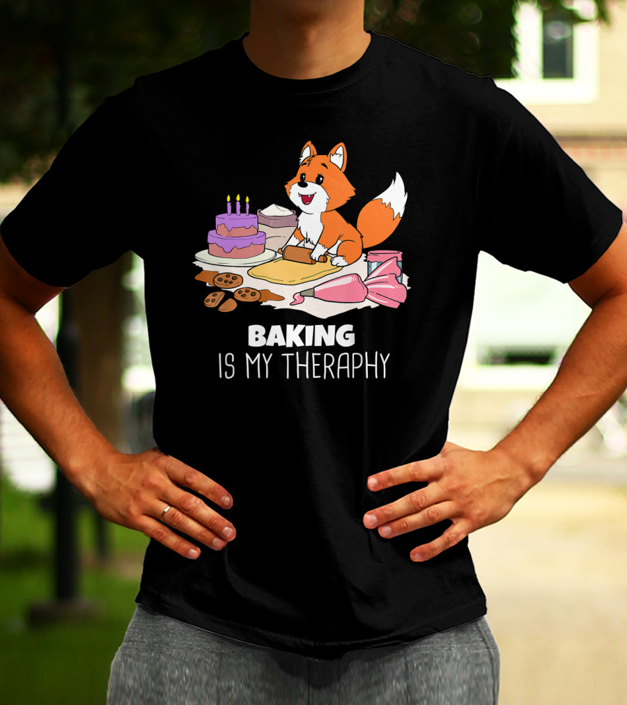 Funny Fox Baking Is My Therapy Doug T-Shirt