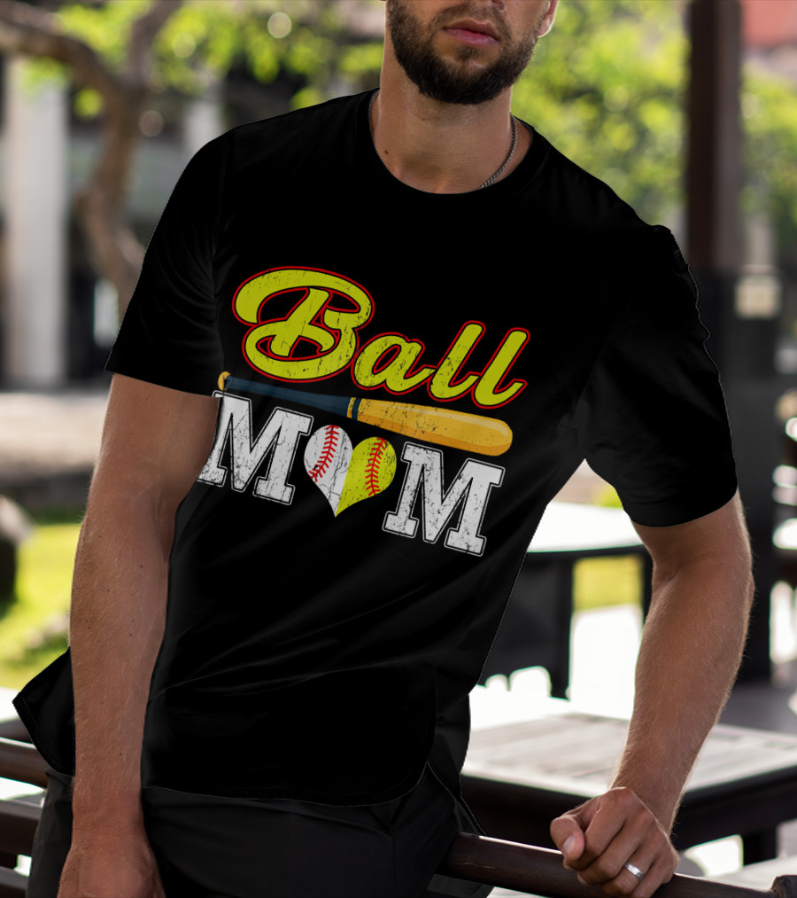 Ball Mom Softball Baseball Heart Bat T-Shirt