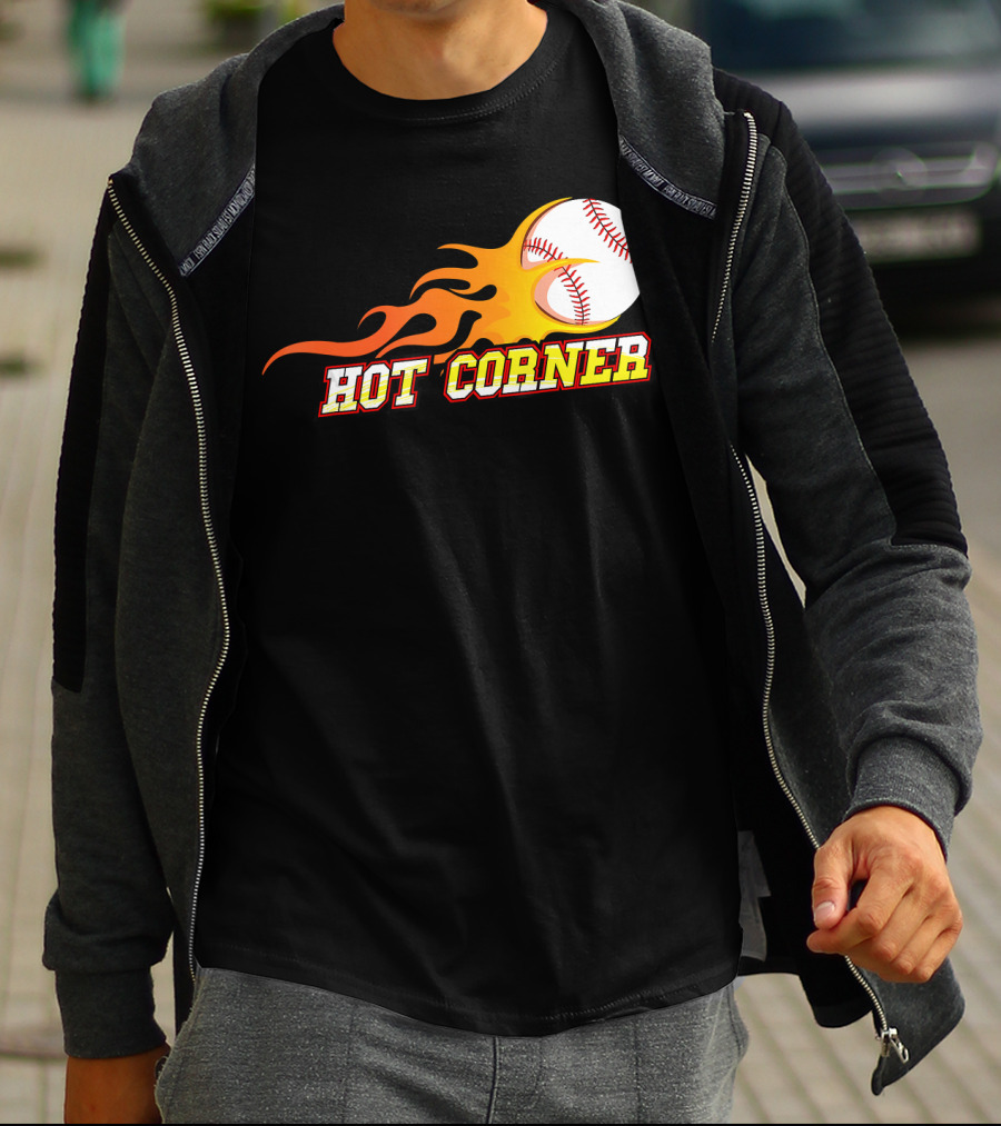 Funny Baseball Slang Hot Corner Flame Baseball T-Shirt