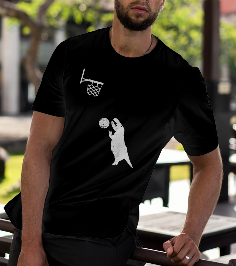 Funny Basketball Dinosaur Rex Throwin' Slam Dunk T-Shirt