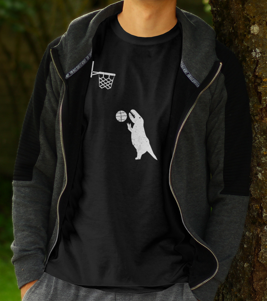Funny Basketball Dinosaur Rex Throwin' Slam Dunk T-Shirt