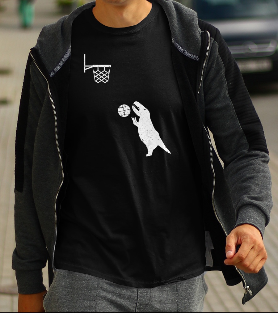 Funny Basketball Dinosaur Rex Throwin' Slam Dunk T-Shirt