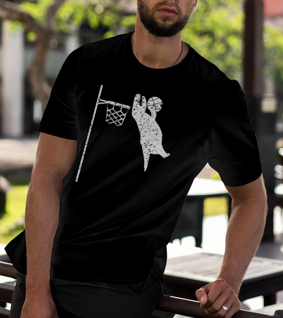 Jumping Tyrannosaurus Rex Dunks Basketball Hoop T-Shirt