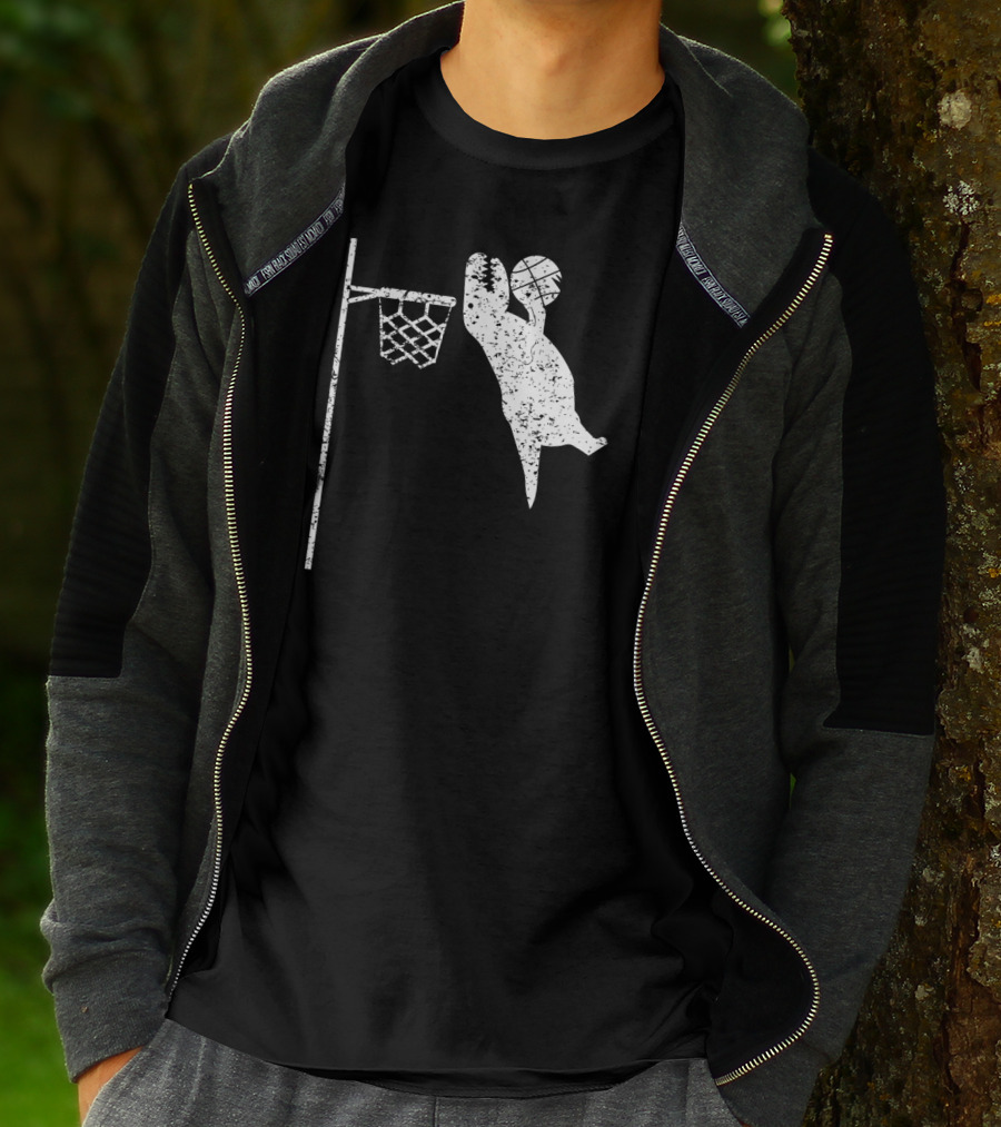 Jumping Tyrannosaurus Rex Dunks Basketball Hoop T-Shirt