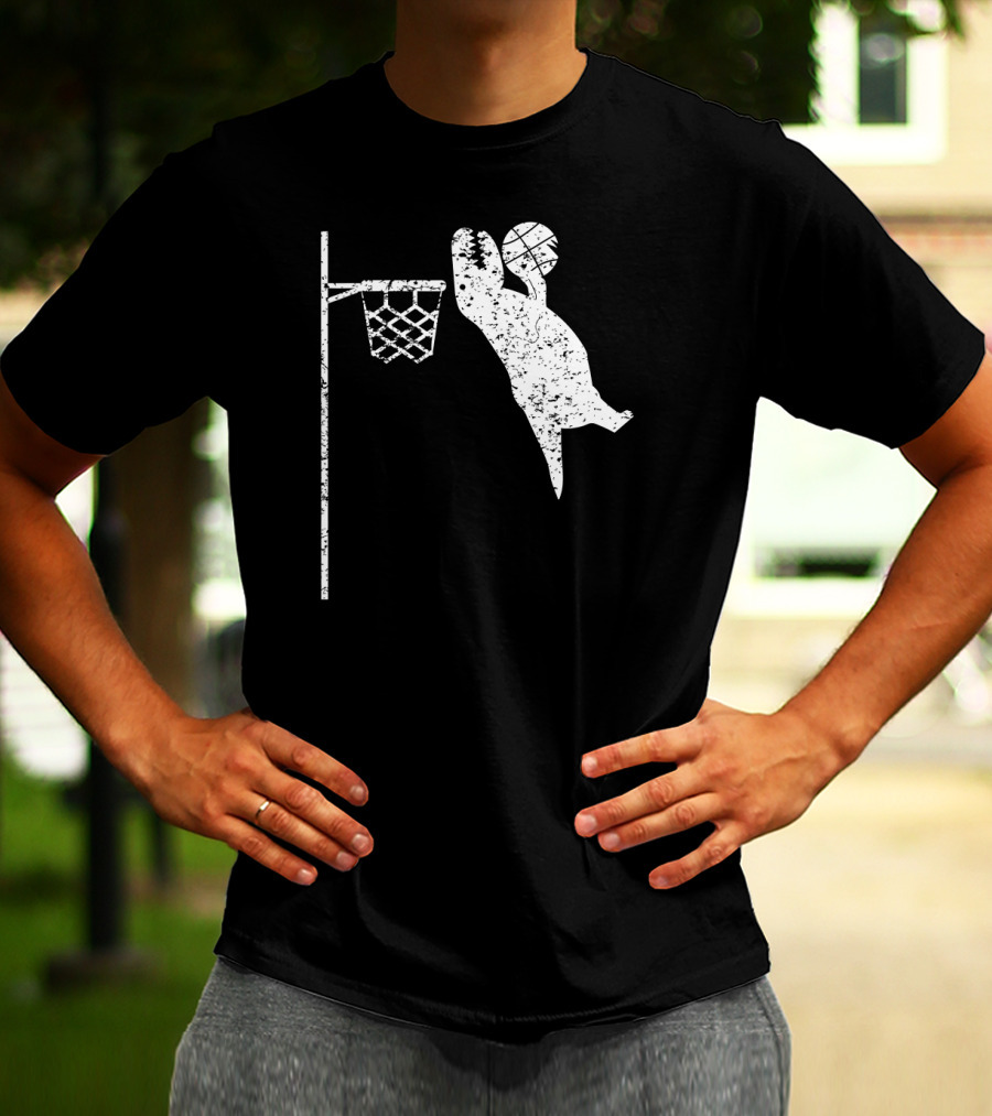 Jumping Tyrannosaurus Rex Dunks Basketball Hoop T-Shirt