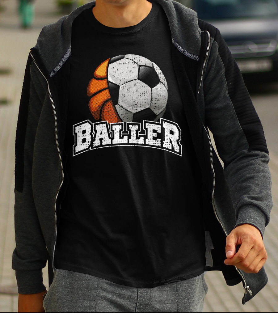 Baller Funny Basketball Soccer Player Fusion T-Shirt